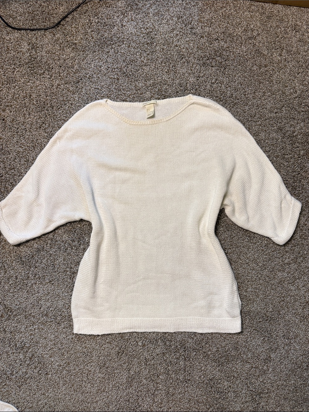 H&M Cream Short Sleeve Crew Neck Knit Top